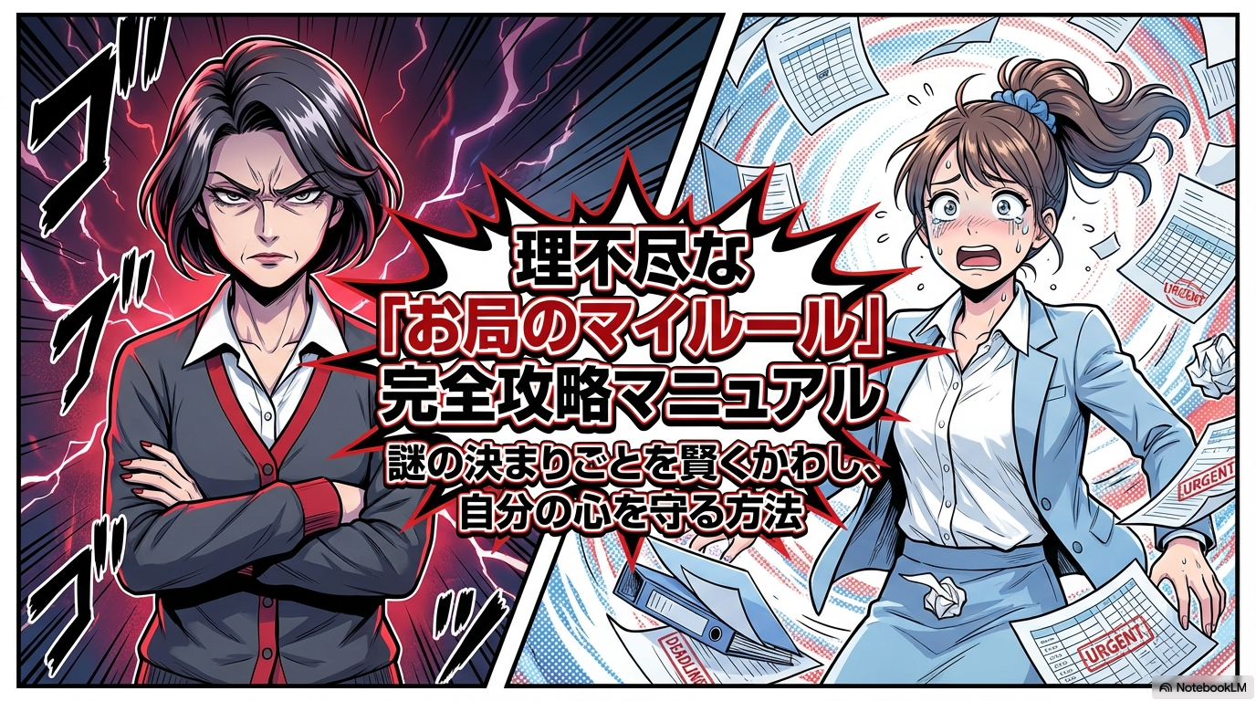 職場の理不尽なお局が押し付けてくる独自のルールを賢くかわし、自分の心を守る方法をまとめた攻略マニュアルの表紙画像です。
