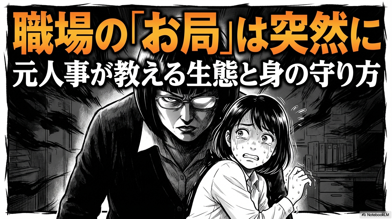 職場で突然お局となってしまう生態と、身の守り方について元人事が解説するスライドの表紙画像です。