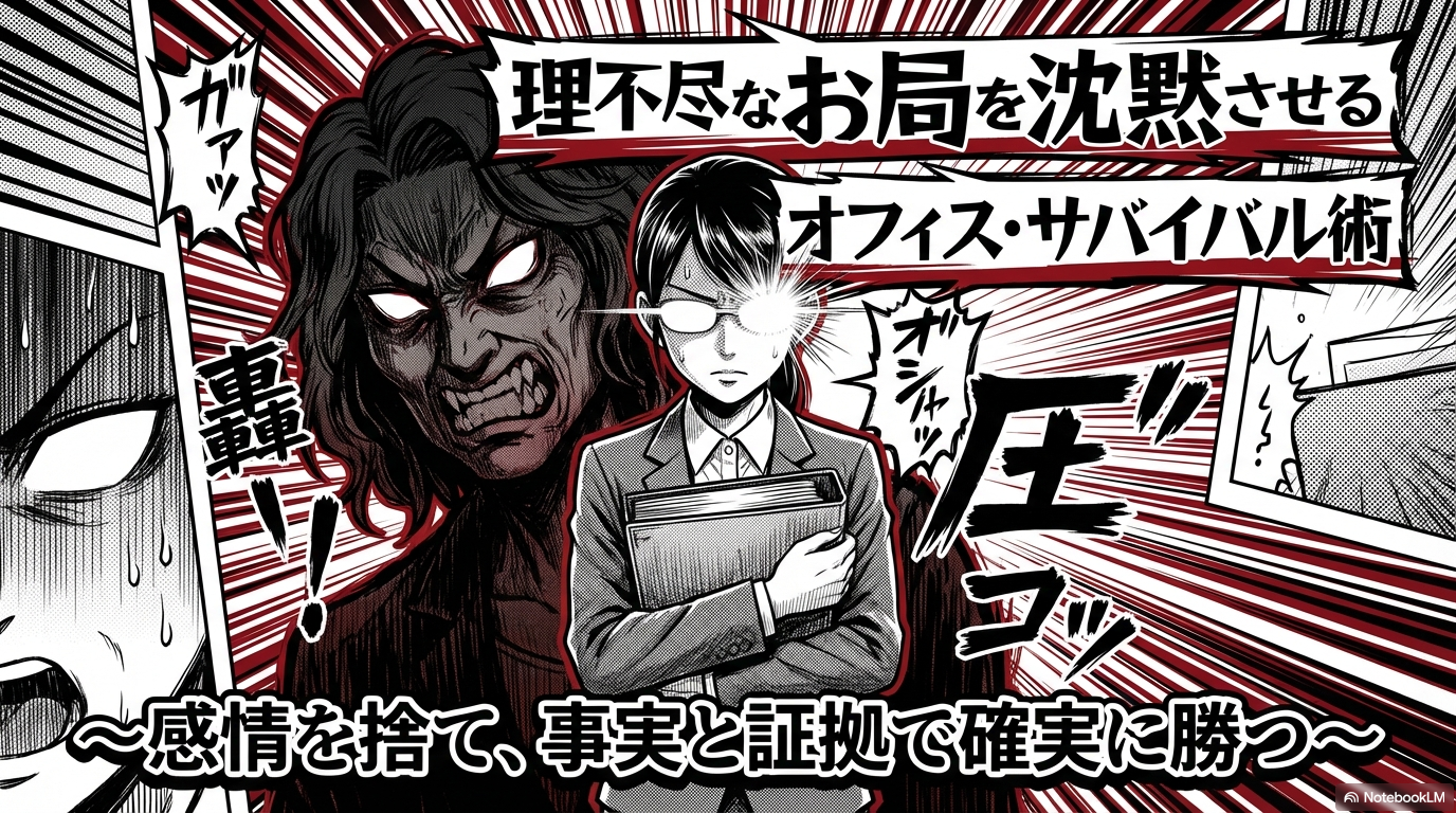 理不尽なお局を沈黙させるための、感情を捨てて事実と証拠で勝つ方法をまとめたサバイバル術のタイトル画像です。
